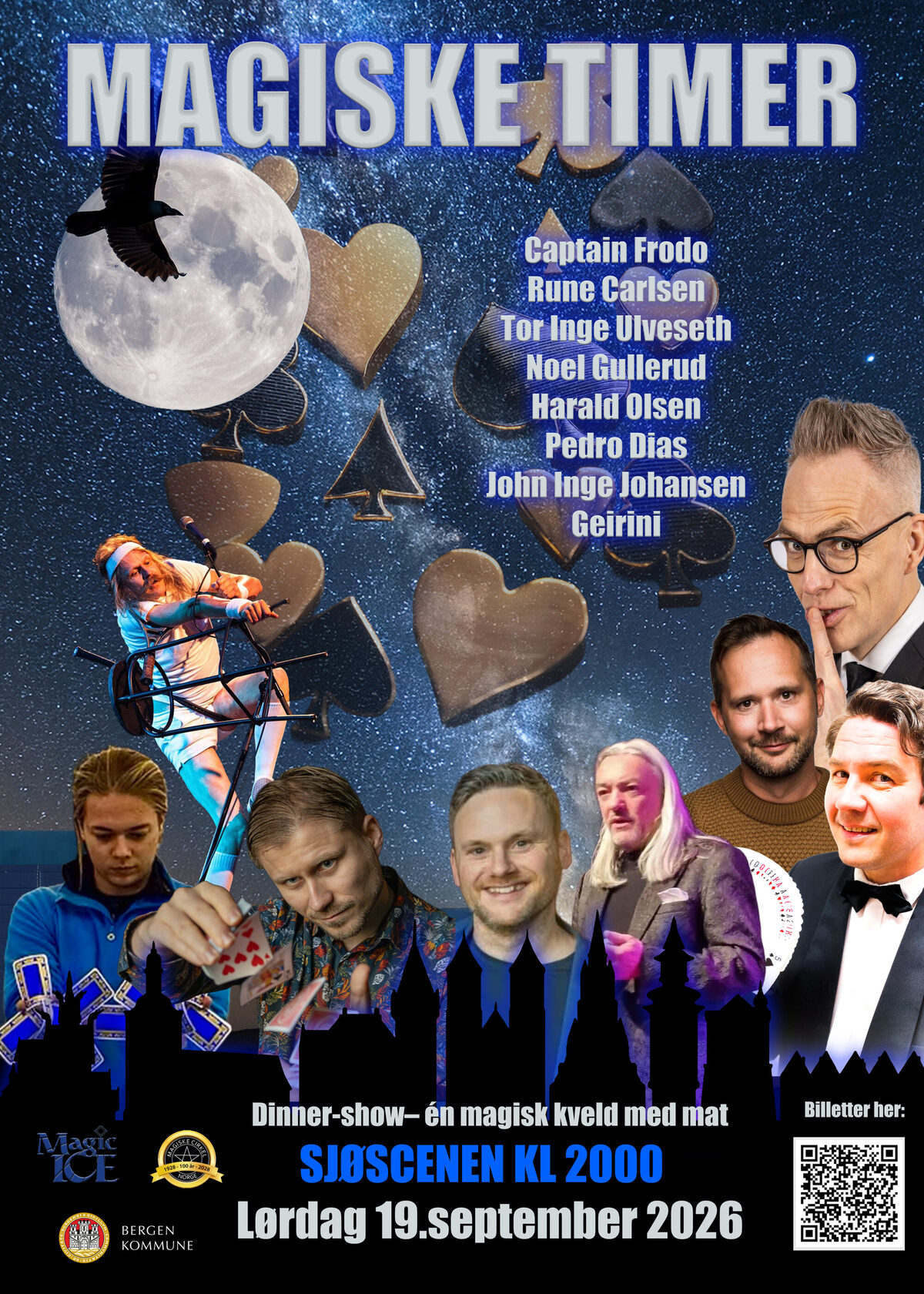 Plakat: Dinnershow p&aring; Sj&oslash;scenen l&oslash;rdag 19. september 2026 kl 20:00